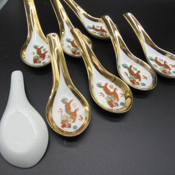 SET OF 8 VINTAGE ASIAN/CHINESE SOUP/WON TON SPOONS - Picture 4 of 6